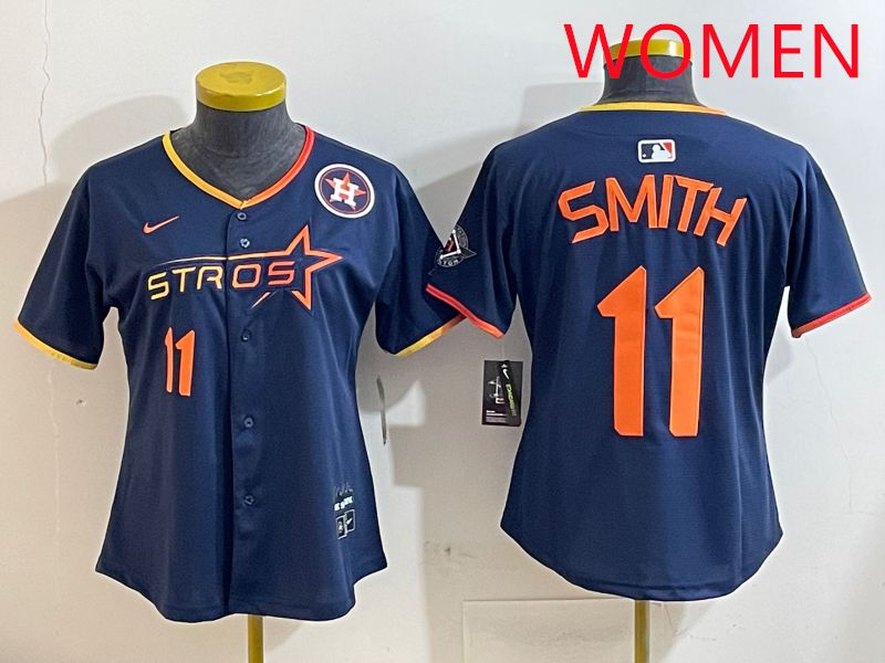 Women Houston Astros 11 Smith Blue three generations Joint Name Nike 2025 MLB Jersey style 9